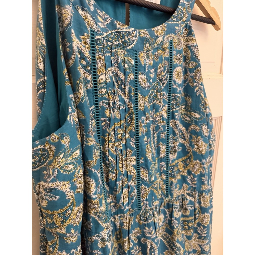 J. Jill Teal Paisley Sleeveless Maxi Dress Tiered Ladder Lace Pintuck Large - Picture 3 of 7